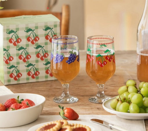 Goblet Glass 2 Piece Set - Fruits Stitch