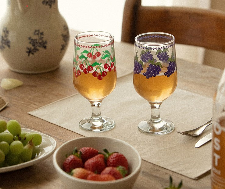 Goblet Glass 2 Piece Set - Fruits Stitch