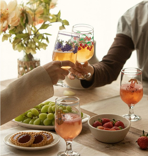 Goblet Glass 2 Piece Set - Fruits Stitch