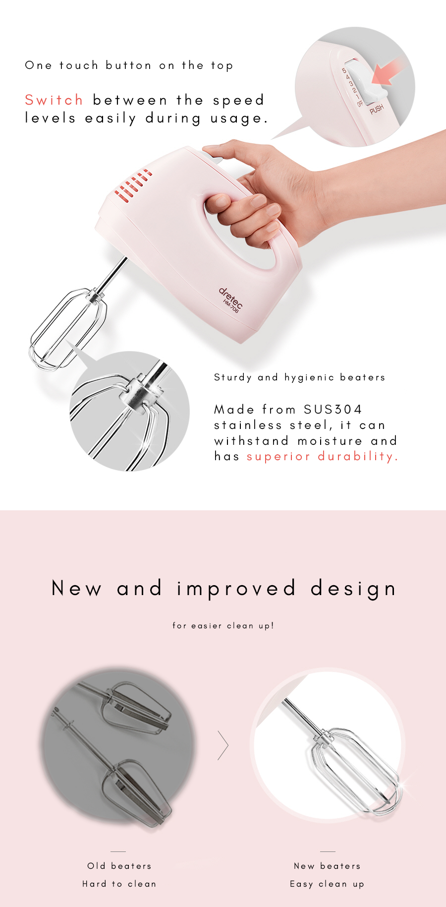 Hand Mixer in Baby Pink